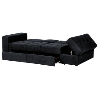 Sectional Sofa Bed Black Fabric Storage Ottoman Pull Out Drawers Click Clack Drop Down Tray Cup Holder Beliani - Sofa In Store