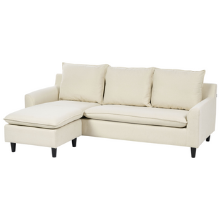 Corner Sofa Right Hand Beige Fabric Upholstery Wooden Legs Chaise Lounge 3 Seater Pillow Back Beliani