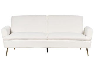 Sofa Bed Off-White Velvet Upholstery 3 Seater Click Clack Sleeping Function Golden Metal Legs Beliani - Sofa In Store