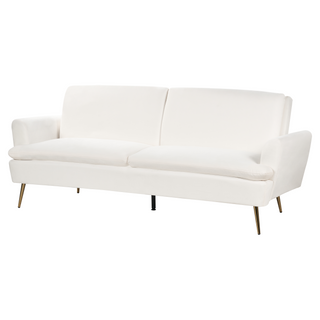 Sofa Bed Off-White Velvet Upholstery 3 Seater Click Clack Sleeping Function Golden Metal Legs Beliani - Sofa In Store
