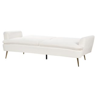 Sofa Bed Off-White Velvet Upholstery 3 Seater Click Clack Sleeping Function Golden Metal Legs Beliani - Sofa In Store