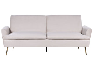 Sofa Bed Beige Velvet Upholstery 3 Seater Click Clack Sleeping Function Golden Metal Legs Beliani - Sofa In Store