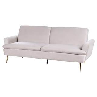 Sofa Bed Beige Velvet Upholstery 3 Seater Click Clack Sleeping Function Golden Metal Legs Beliani - Sofa In Store
