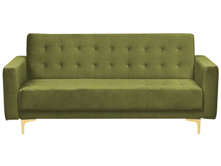 Sofa Bed Green Velvet Tufted Fabric Modern Living Room Modular 3 Seater Gold Legs Track Arm Beliani - Sofa In Store