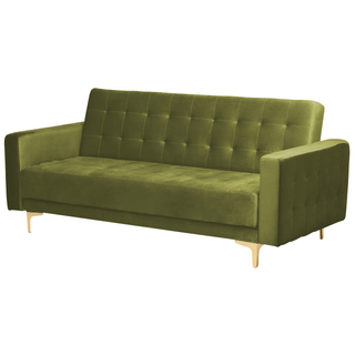 Sofa Bed Green Velvet Tufted Fabric Modern Living Room Modular 3 Seater Gold Legs Track Arm Beliani - Sofa In Store
