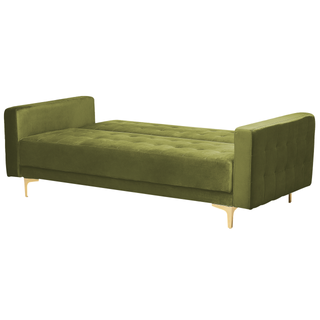 Sofa Bed Green Velvet Tufted Fabric Modern Living Room Modular 3 Seater Gold Legs Track Arm Beliani - Sofa In Store