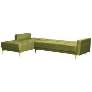 Corner Sofa Bed Green Velvet Tufted Fabric Modern L-Shaped Modular 4 Seater Right Hand Chaise Longue Beliani