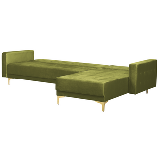 Corner Sofa Bed Green Velvet Tufted Fabric Modern L-Shaped Modular 4 Seater Left Hand Chaise Longue Beliani