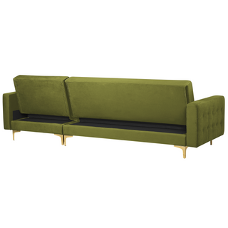 Corner Sofa Bed Green Velvet Tufted Fabric Modern L-Shaped Modular 4 Seater Left Hand Chaise Longue Beliani