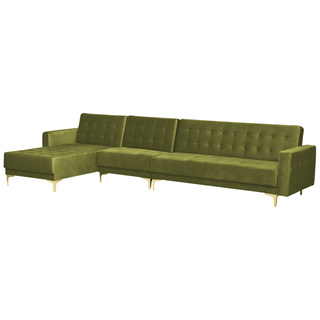 Corner Sofa Bed Green Velvet Tufted Fabric Modern L-Shaped Modular 5 Seater Right Hand Chaise Longue Beliani - Sofa In Store