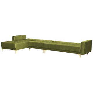 Corner Sofa Bed Green Velvet Tufted Fabric Modern L-Shaped Modular 5 Seater Right Hand Chaise Longue Beliani - Sofa In Store