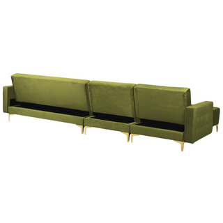 Corner Sofa Bed Green Velvet Tufted Fabric Modern L-Shaped Modular 5 Seater Right Hand Chaise Longue Beliani - Sofa In Store