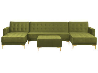 Corner Sofa Bed Green Velvet Tufted Fabric Modern U-Shaped Modular 5 Seater with Ottoman Chaise Lounges Beliani - Sofa In Store