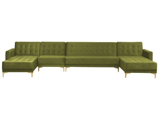 Corner Sofa Bed Green Velvet Tufted Fabric Modern U-Shaped Modular 6 Seater Chaise Lounges Beliani - Sofa In Store