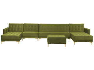 Corner Sofa Bed Green Velvet Tufted Fabric Modern U-Shaped Modular 6 Seater with Ottoman Chaise Lounges Beliani - Sofa In Store