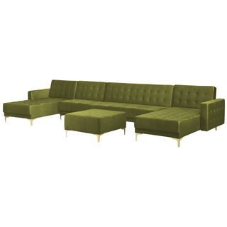 Corner Sofa Bed Green Velvet Tufted Fabric Modern U-Shaped Modular 6 Seater with Ottoman Chaise Lounges Beliani - Sofa In Store