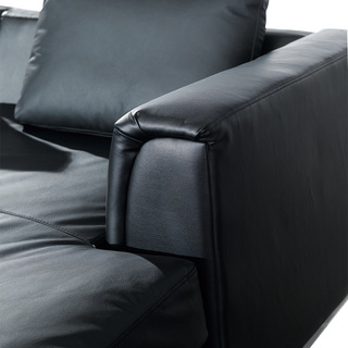 Corner Sofa Black Leather Upholstered with Ottoman L-shaped Left Hand Orientation Beliani