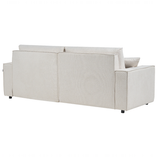 Left Hand Corner Sofa Bed Beige Fabric Polyester Upholstered 3 Seater L-Shaped Bed with Cushions Sleeping Function Modern Style Living Room Beliani - Sofa In Store