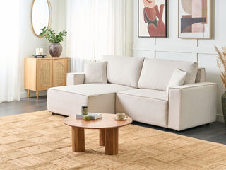 Right Hand Corner Sofa Bed Beige Fabric Polyester Upholstered 3 Seater L-Shaped Bed with Cushions Sleeping Function Modern Style Living Room Beliani - Sofa In Store