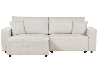 Right Hand Corner Sofa Bed Beige Fabric Polyester Upholstered 3 Seater L-Shaped Bed with Cushions Sleeping Function Modern Style Living Room Beliani - Sofa In Store