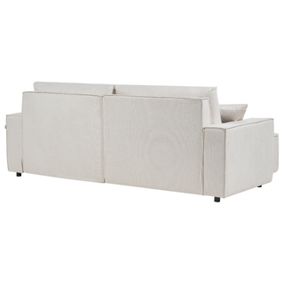 Right Hand Corner Sofa Bed Beige Fabric Polyester Upholstered 3 Seater L-Shaped Bed with Cushions Sleeping Function Modern Style Living Room Beliani - Sofa In Store