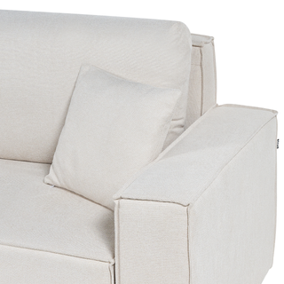 Right Hand Corner Sofa Bed Beige Fabric Polyester Upholstered 3 Seater L-Shaped Bed with Cushions Sleeping Function Modern Style Living Room Beliani - Sofa In Store