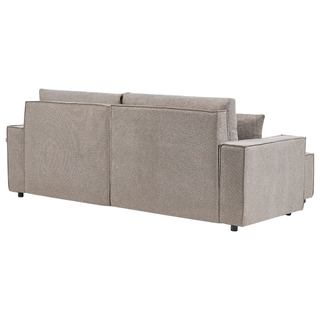 Right Hand Corner Sofa Bed Taupe Fabric Polyester Upholstered 3 Seater L-Shaped Bed with Cushions Sleeping Function Modern Style Living Room Beliani - Sofa In Store