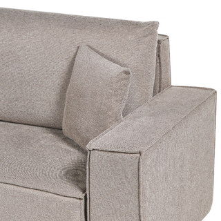Right Hand Corner Sofa Bed Taupe Fabric Polyester Upholstered 3 Seater L-Shaped Bed with Cushions Sleeping Function Modern Style Living Room Beliani - Sofa In Store