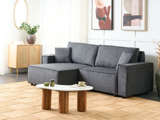 Right Hand Corner Sofa Bed Dark Grey Fabric Polyester Upholstered 3 Seater L-Shaped Bed with Cushions Sleeping Function Modern Style Living Room Beliani - Sofa In Store