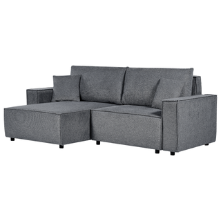 Right Hand Corner Sofa Bed Dark Grey Fabric Polyester Upholstered 3 Seater L-Shaped Bed with Cushions Sleeping Function Modern Style Living Room Beliani - Sofa In Store