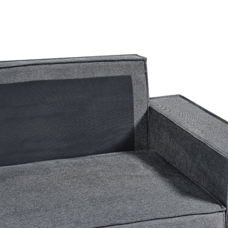 Right Hand Corner Sofa Bed Dark Grey Fabric Polyester Upholstered 3 Seater L-Shaped Bed with Cushions Sleeping Function Modern Style Living Room Beliani - Sofa In Store