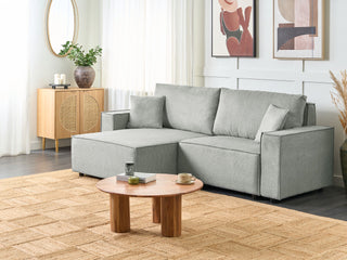 Right Hand Corner Sofa Bed Grey Fabric Polyester Upholstered 3 Seater L-Shaped Bed with Cushions Sleeping Function Modern Style Living Room Beliani - Sofa In Store