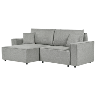 Right Hand Corner Sofa Bed Grey Fabric Polyester Upholstered 3 Seater L-Shaped Bed with Cushions Sleeping Function Modern Style Living Room Beliani - Sofa In Store