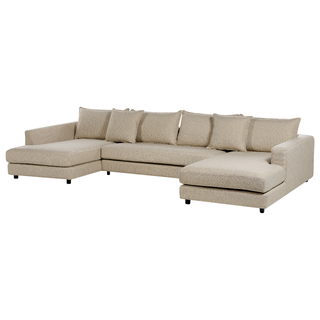 Corner Sofa Beige Polyester Upholstery Modern U-Shaped 5 Seater with Ottomans Extra Throw Pillows Cushioned Backrest Beliani