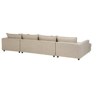 Corner Sofa Beige Polyester Upholstery Modern U-Shaped 5 Seater with Ottomans Extra Throw Pillows Cushioned Backrest Beliani