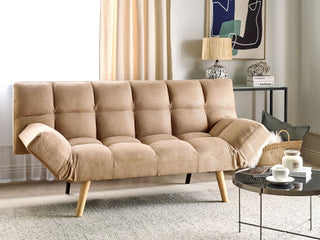 Sofa Bed Brown Fabric Upholstered 3 Seater Reclining Backrest Square Quilted Beliani - Sofa In Store