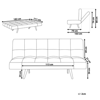 Sofa Bed Brown Fabric Upholstered 3 Seater Reclining Backrest Square Quilted Beliani - Sofa In Store