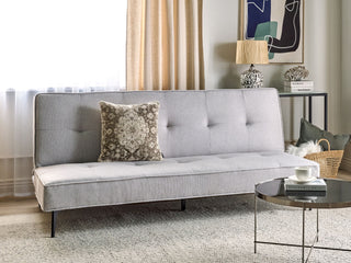 Sofa Bed Light Grey Fabric Modern Living Room Convertible 3 Seater Armless Minimalistic Design Beliani
