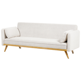Sofa Bed Off-White Fabric Upholstered 3 Seater Click Clack Bed Wooden Frame Legs Armrests Living Room Traditional Beliani