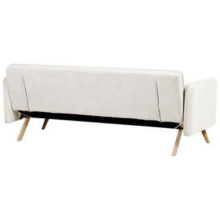 Sofa Bed Off-White Fabric Upholstered 3 Seater Click Clack Bed Wooden Frame Legs Armrests Living Room Traditional Beliani