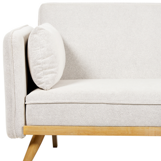 Sofa Bed Off-White Fabric Upholstered 3 Seater Click Clack Bed Wooden Frame Legs Armrests Living Room Traditional Beliani