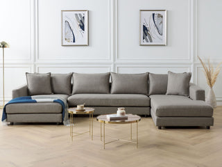 Corner Sofa Taupe Polyester Upholstery Modern U-Shaped 5 Seater with Ottomans Extra Throw Pillows Cushioned Backrest Beliani - Sofa In Store