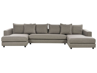 Corner Sofa Taupe Polyester Upholstery Modern U-Shaped 5 Seater with Ottomans Extra Throw Pillows Cushioned Backrest Beliani - Sofa In Store