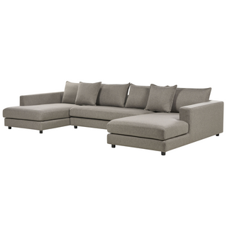 Corner Sofa Taupe Polyester Upholstery Modern U-Shaped 5 Seater with Ottomans Extra Throw Pillows Cushioned Backrest Beliani - Sofa In Store
