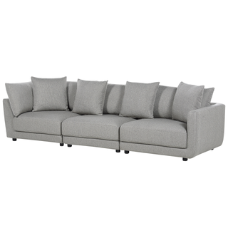 3-Seater Sofa | Polyester Fabric | Light Grey | Ottoman Footstool & Cushions | Modern Elegance - Sofa In Store