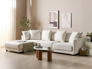 3-Seater Sofa Off-White Polyester Fabric Upholstery Couch with Ottoman Footstool Extra Throw Cushions Beliani