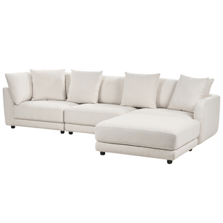 3-Seater Sofa Off-White Polyester Fabric Upholstery Couch with Ottoman Footstool Extra Throw Cushions Beliani