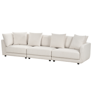 3-Seater Sofa Off-White Polyester Fabric Upholstery Couch with Ottoman Footstool Extra Throw Cushions Beliani