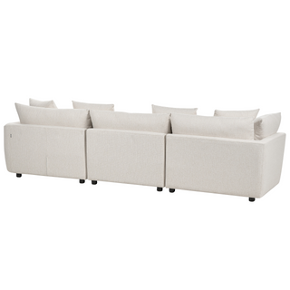 3-Seater Sofa Off-White Polyester Fabric Upholstery Couch with Ottoman Footstool Extra Throw Cushions Beliani