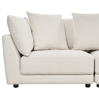 3-Seater Sofa Off-White Polyester Fabric Upholstery Couch with Ottoman Footstool Extra Throw Cushions Beliani
